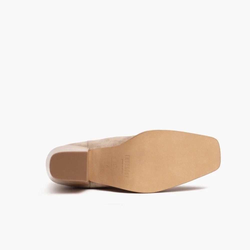 Thursday Boot Soho Taupe Suede Square Toe Chelsea Boots Sand 8 Stacked Heel